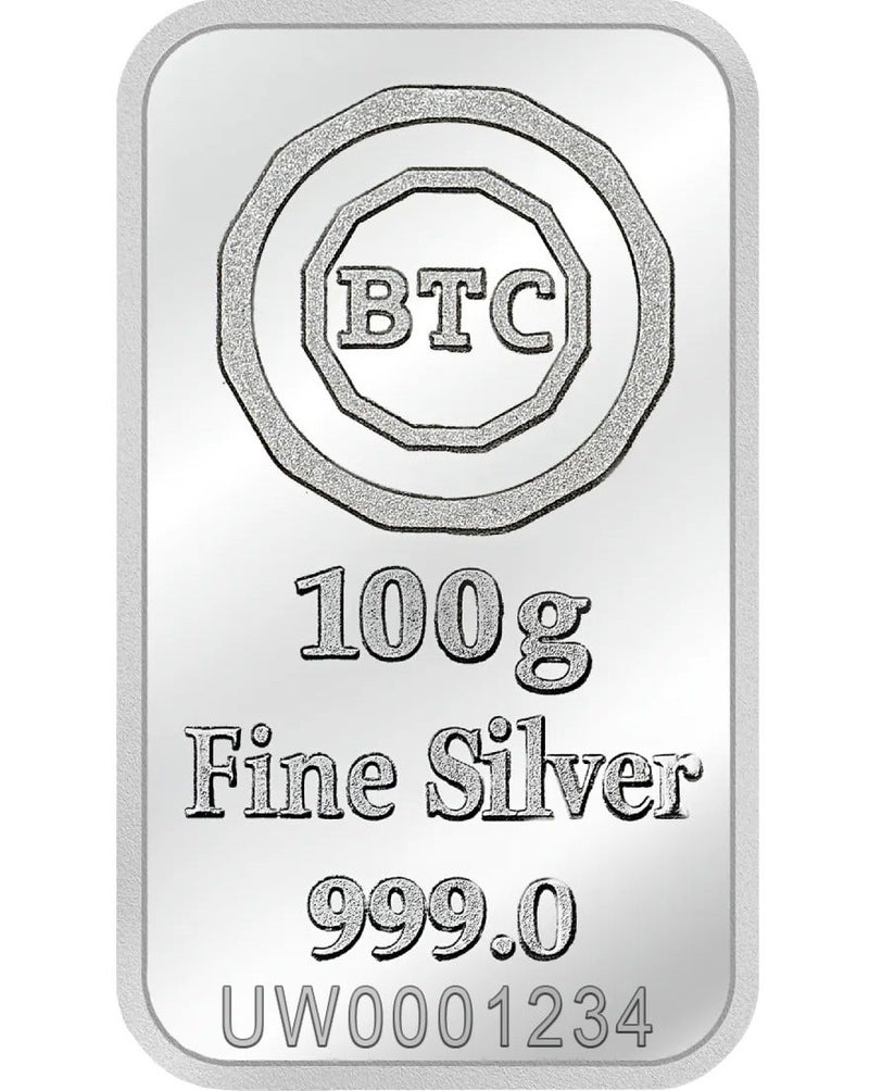 بي تي سي سبيكة فضة بي تي سي وزنها 100 غرام، نقاء 999.0- التحقق من رمز الاستجابة السريعة باستخدام الرقم التسلسلي - - مع فاتورة - Image 2